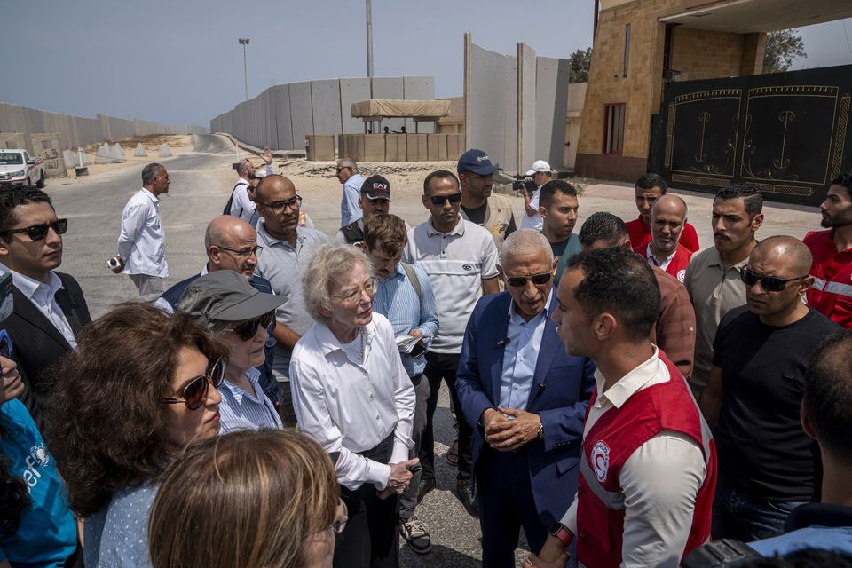 Mary Robinson visited Rafah in August as part of a delegation from The Elders. Photo: Ali Moustafa/Getty Images