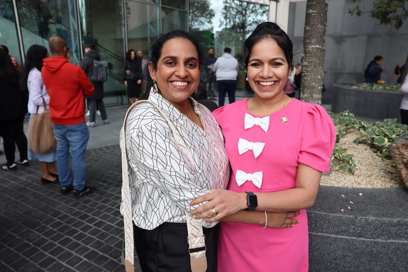 Manju Sasidharan and Maya Chellan following the citizenship ceremony. Photograph: Dara Mac Dónaill