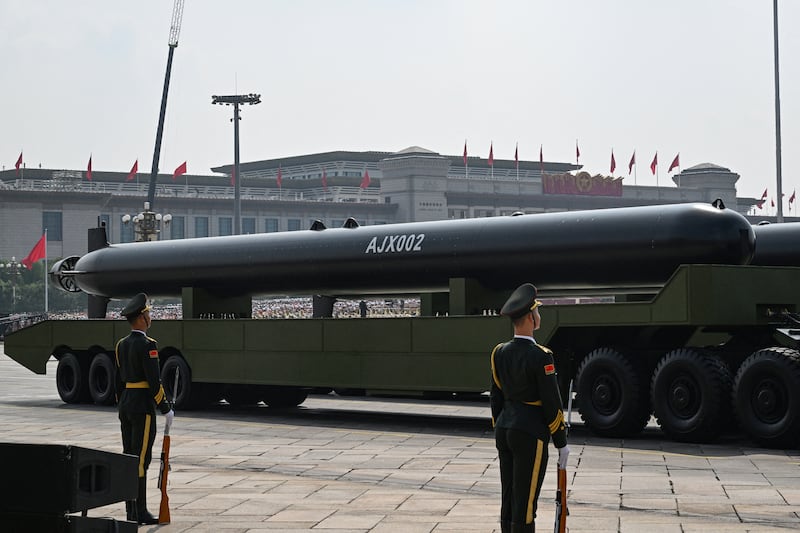 An AJX002 unmanned underwater vehicle is seen during a military parade in Beijing's Tiananmen Square on September 3rd, 2025. Photograph: Greg Baker/AFP