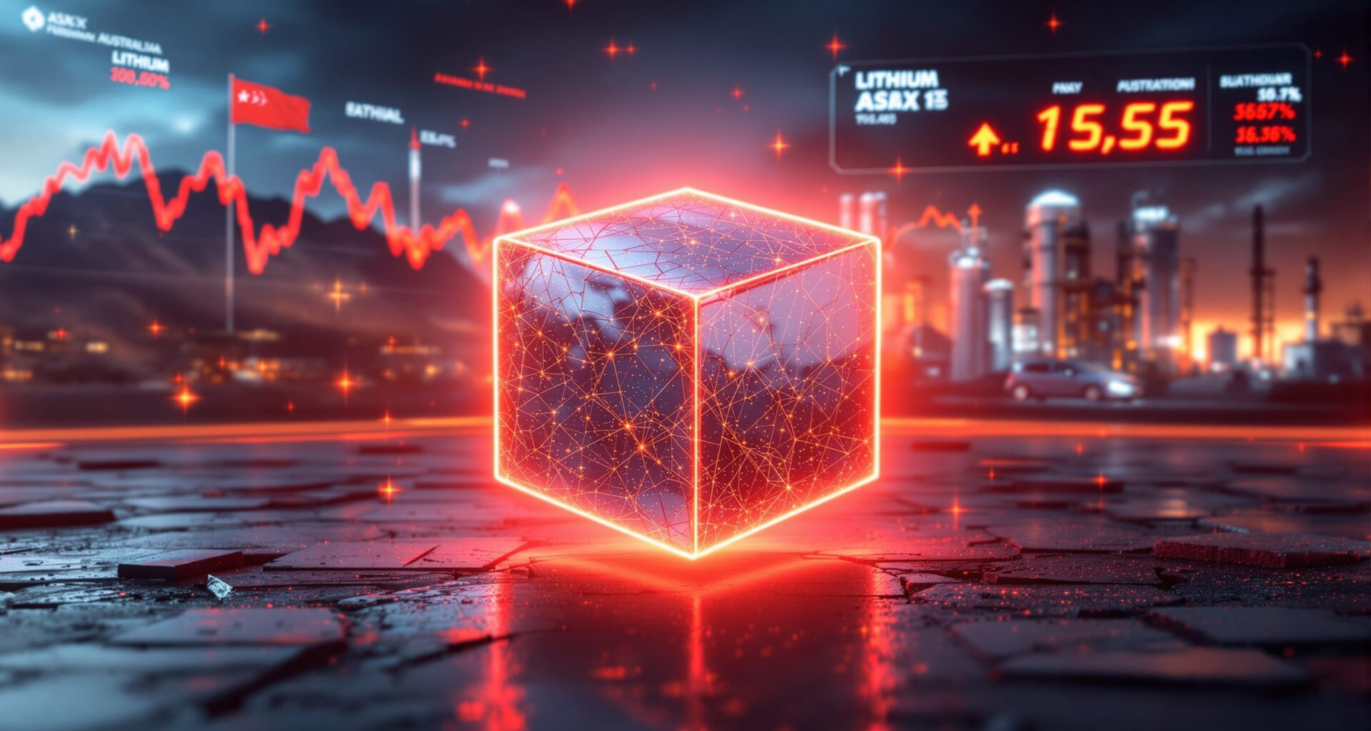 Glowing cube depicting lithium stocks decline.