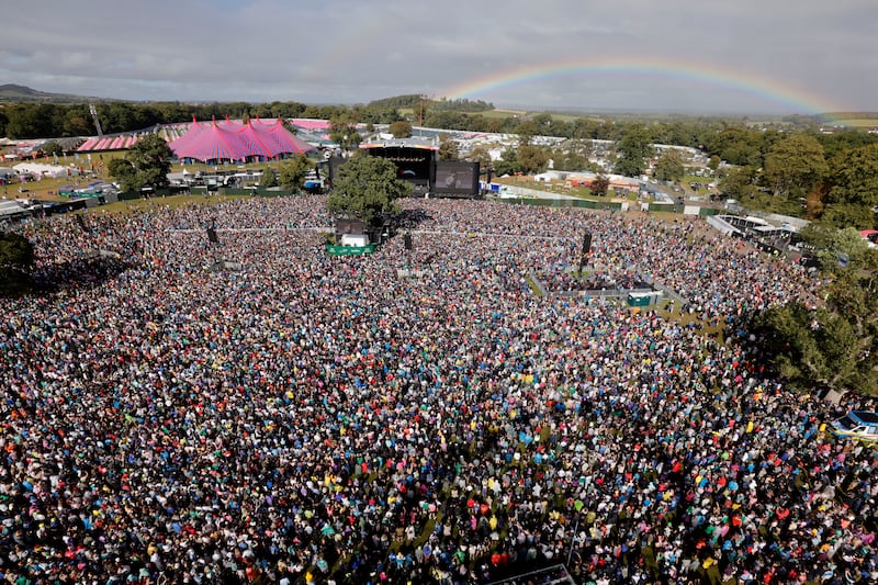 Kneecap drew a huge crowd at the Main Stage. Photograph: Alan Betson
