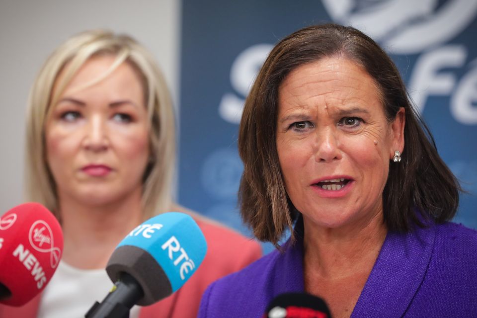 Michelle O’Neill and Mary Lou McDonald at the Sinn Fein presidential candidate press conference. Photo: Gerry Mooney