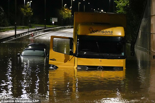 Vehicles were abandoned in Chesterfield as waters began to rise during the storm