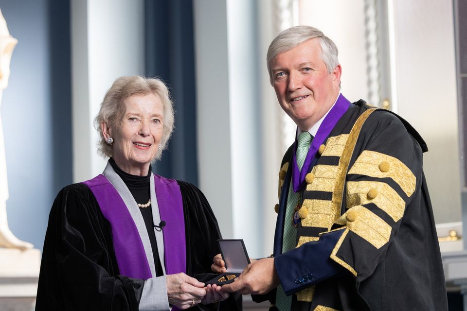 Mary Robinson with RCPI president, Dr Diarmuid O'Shea. Photo: Naoise Culhane