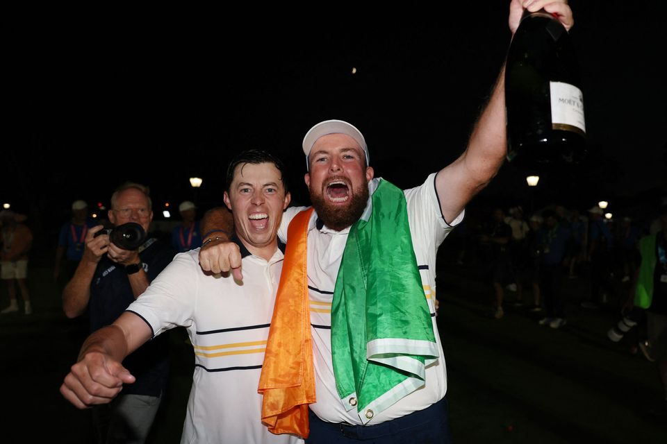 Team Europe's Shane Lowry and Matt Fitzpatrick celebrate winning the Ryder Cup REUTERS/Paul Childs