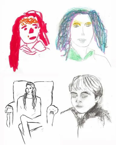 Kensington Palace Portraits of Kate Middleton drawn by her children, Prince George (bottom left), Princess Charlotte (top right) and Prince Louis (top left)