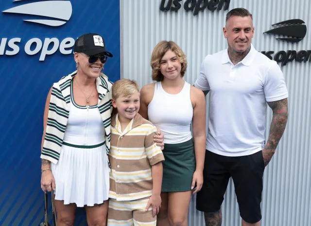 Getty Images Pink and her daughter Willow and son Jameson with husband Carey Hart at the U.S. Open