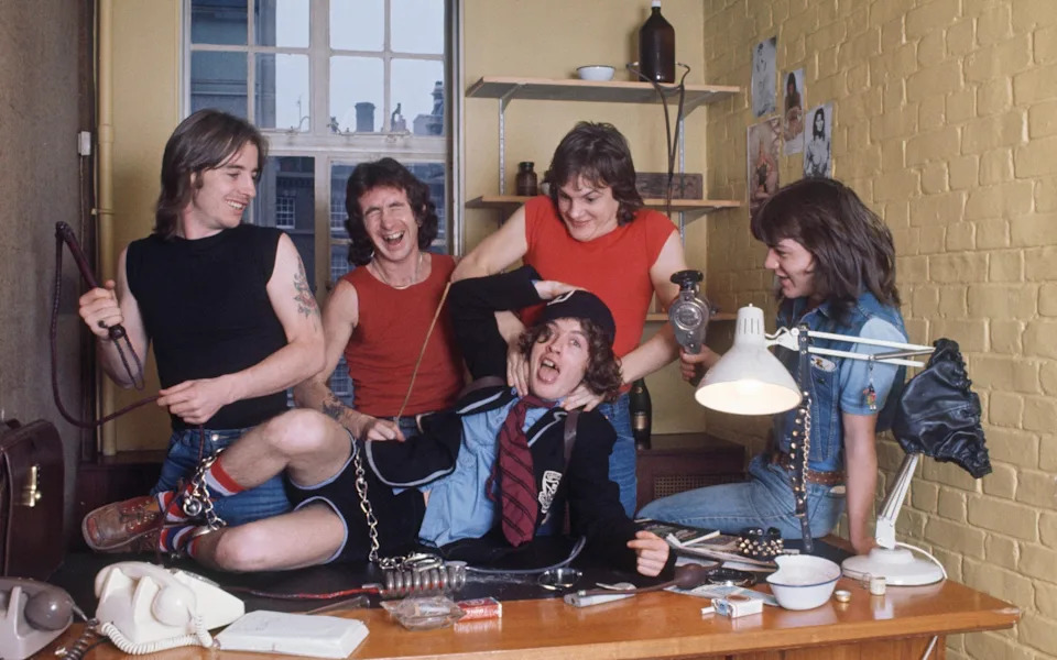 Australian hard rock band AC/DC pictured in 1976