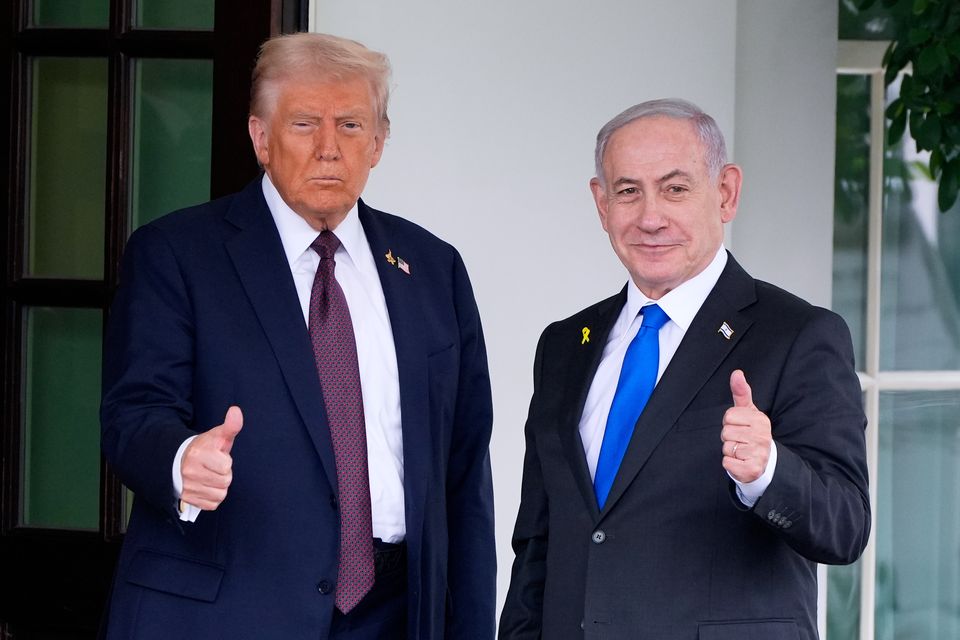 President Donald Trump greets Israeli Prime Minister Benjamin Netanyahu at the West Wing (Alex Brandon/AP), file)