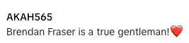 Comment text: “Brendan Fraser is a true gentleman!” followed by a heart emoji