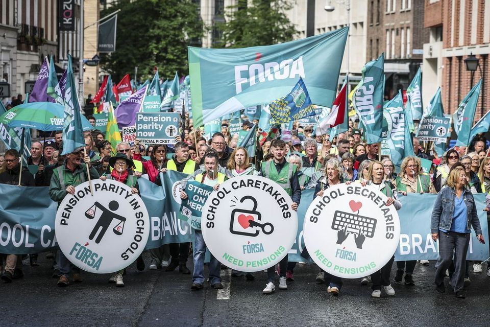 School secretaries and caretakers have been on strike. Photo: Conor McCabe.