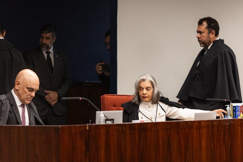 Alexandre de Moraes, Supreme Federal Court judge, left, and Carmen Lucia, Brazil's Supreme Court chief justice, during the trial of Jair Bolsonaro. Photograph: Arthur Menescal/Bloomberg