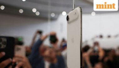 An iPhone Air hangs during Apple's event on its campus in Cupertino, California, US. (Reuters)