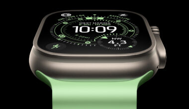 An Apple Watch depicted against a black background.