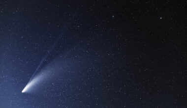 A comet shining in the night sky.