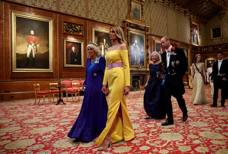 Queen Camilla and US first lady Melania Trump at Windsor Castle. Photograph: Kevin Lamarque/Pool/AFP via Getty Images         