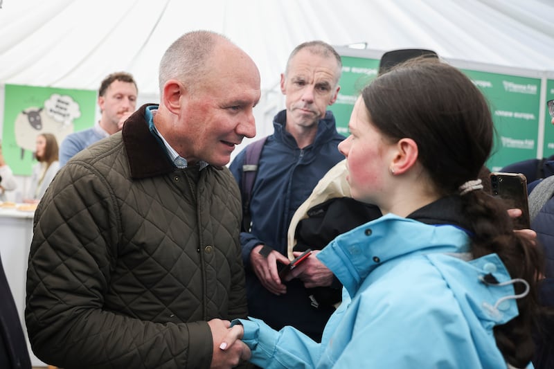 Fianna Fáil presidential candidate Jim Gavin meets campaigner Cara Darmody (15) at The National Ploughing Championships at Tullamore, Co Offaly. Photograph: Dan Dennison