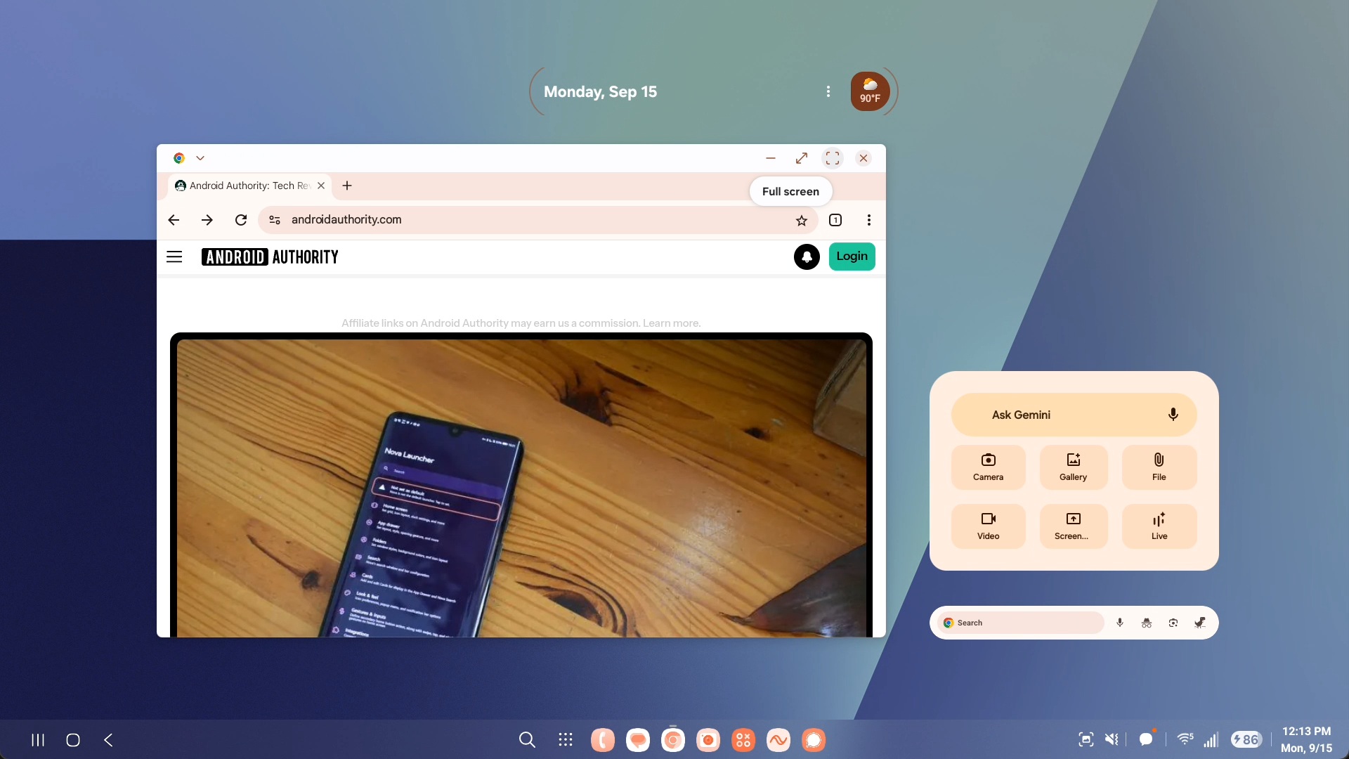 Full screen button in One UI 8 DeX