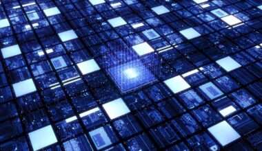 Computer Processor Processing Artificial Intelligence Data. Glowing Chip. Computer And Technology Related 3D Illustration Render.