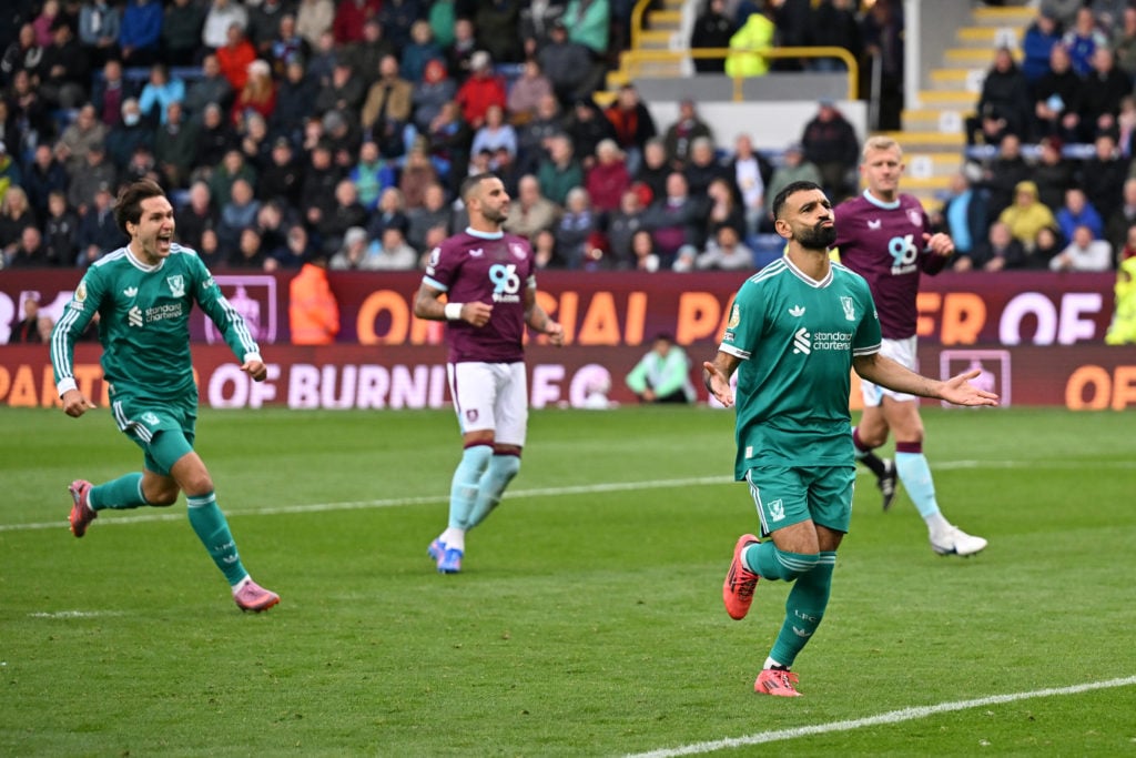 Mo Salah celebrates late penalty against Burnley