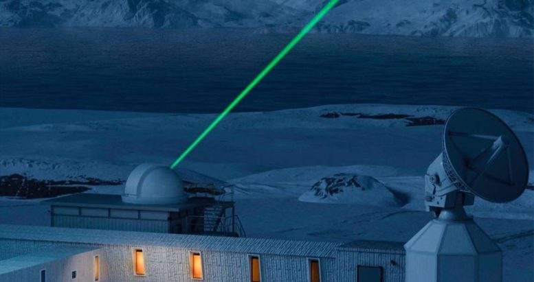 Green Laser Beam Emitted From Observatory Dome