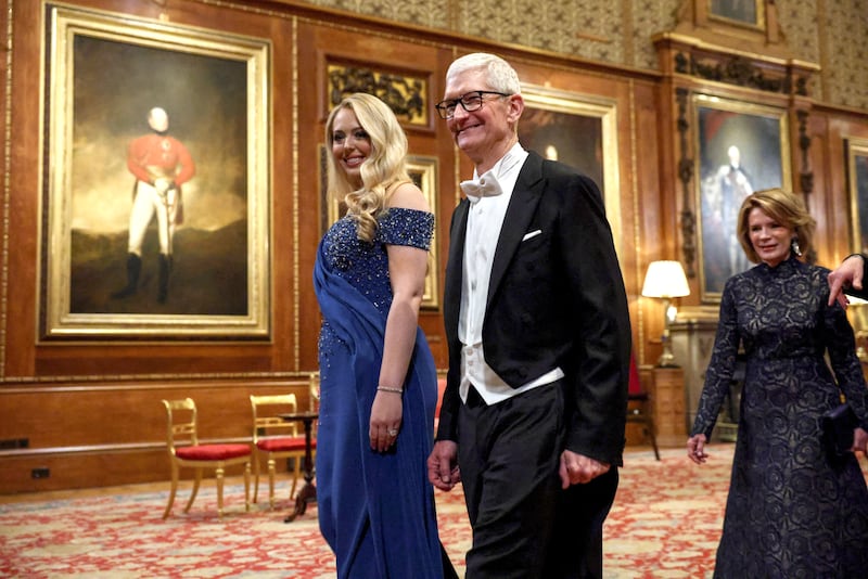 Apple chief executive Tim Cook and Tiffany Trump at the banquet. Photograph:  Kevin Lamarque/WPA Pool/Getty Images