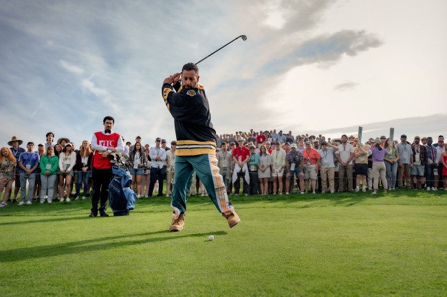 Happy Gilmore 2. (L to R) Benito Antonio Martínez Ocasio as Oscar Mejias and Adam Sandler as Happy Gilmore in Happy Gilmore 2. Cr. Scott Yamano/Netflix © 2025.