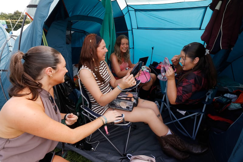 Jasmine Smithwick, Aoife O’Connor, Grace Lawlor and Tara Holohan from Kilkenny and  Cork getting read on Saturday. Photograph: Alan Betson