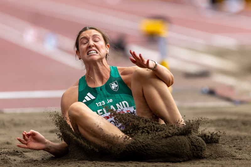  Kate O’Connor in action in the women’s heptathlon long jump at the World Athletics Championships. Photograph: Morgan Treacy/Inpho