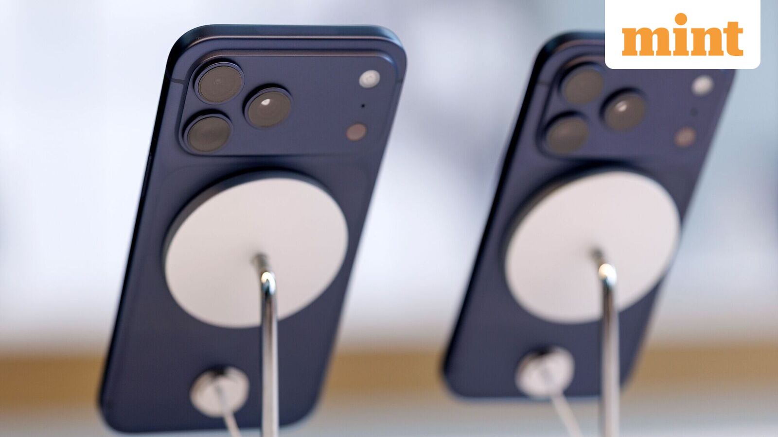 The iPhone 17 Pro and the iPhone 17 Pro Max during the first day of in-store sales of Apple's latest products at Apple's Grove store in Los Angeles, California, US, on Friday, Sept. 19, 2025.
