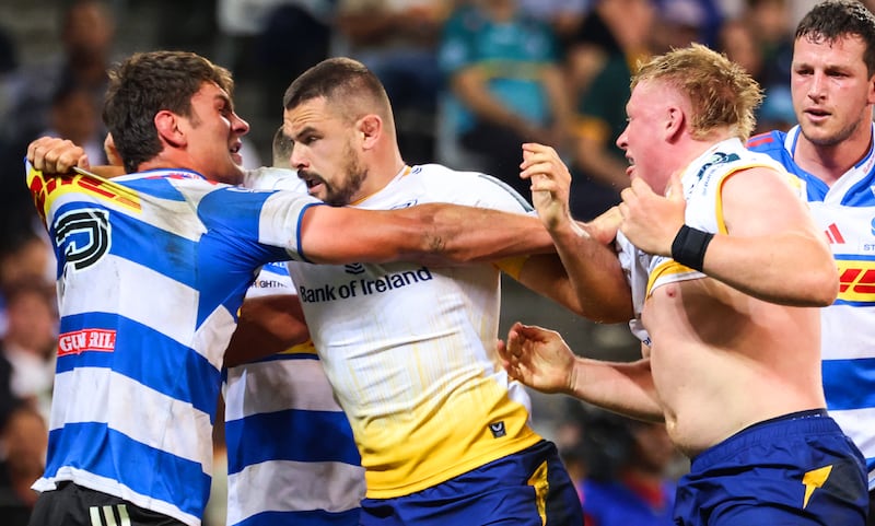 Tempers flare between Ben-Jason Dixon of the Stormers and Max Deegan of Leinster on Friday. Photograph: INPHO