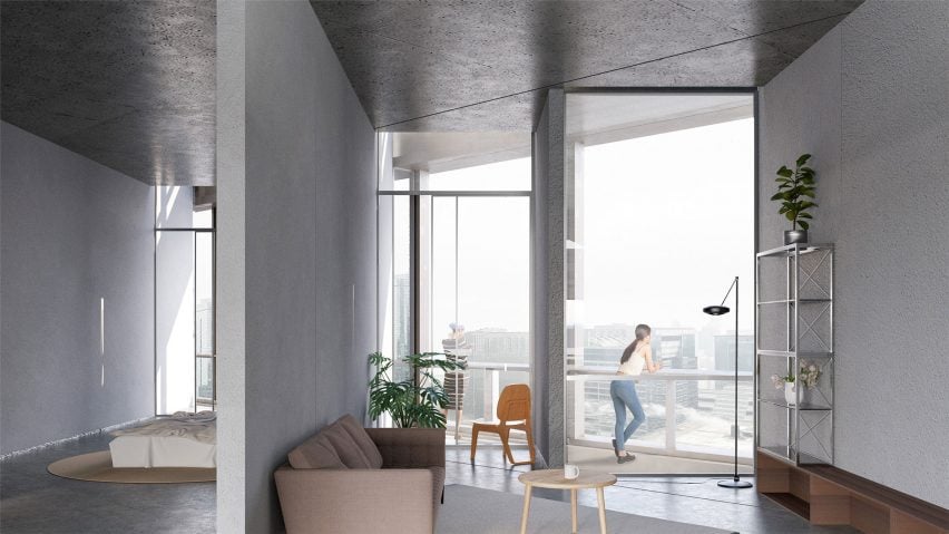 Render of Zixuan Luo's reimagined apartment space in the Richard J Daley Center