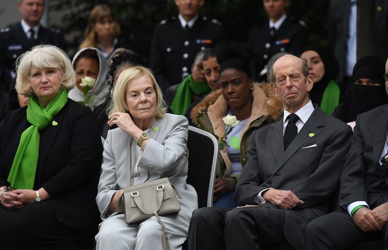 The Duchess of Kent, centre, at a ceremony to remember the victims of the 2017 Grenfell Tower fire in London. Photo: Stefan Rousseau/PA