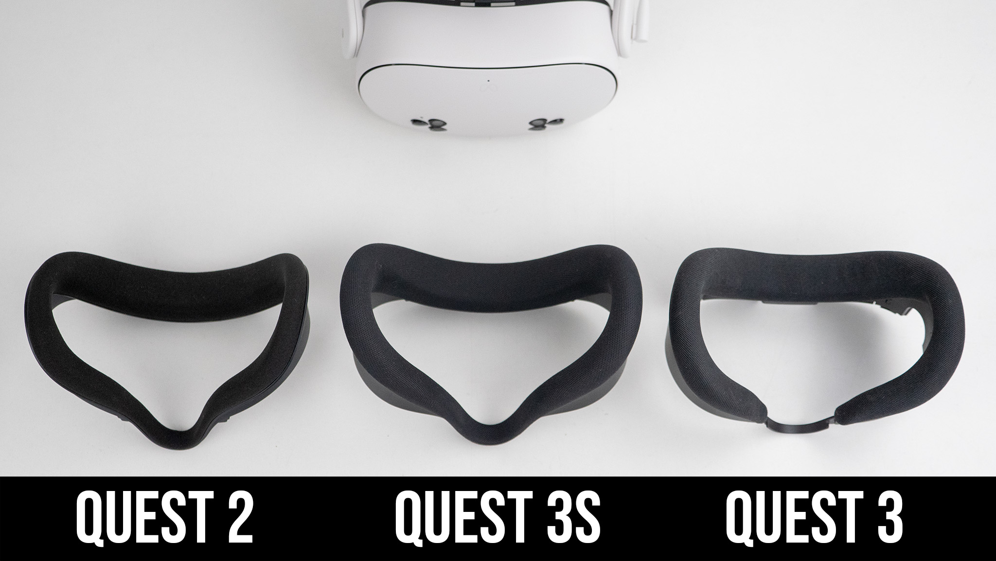 Comparing the default facial interfaces of the Meta Quest 2, Meta Quest 3S, and Meta Quest 3
