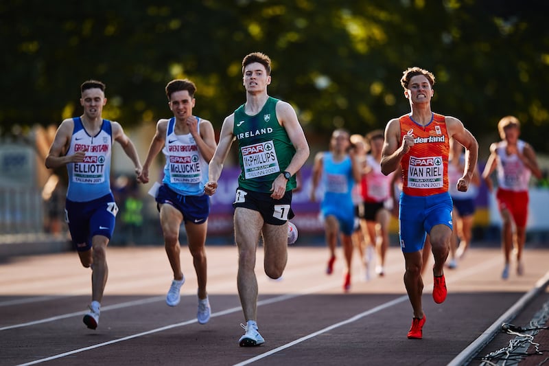 Cian McPhillips of Ireland competes in the Men's 1,500m Final during European under-20s. Photograph: Joosep Martinson/Getty