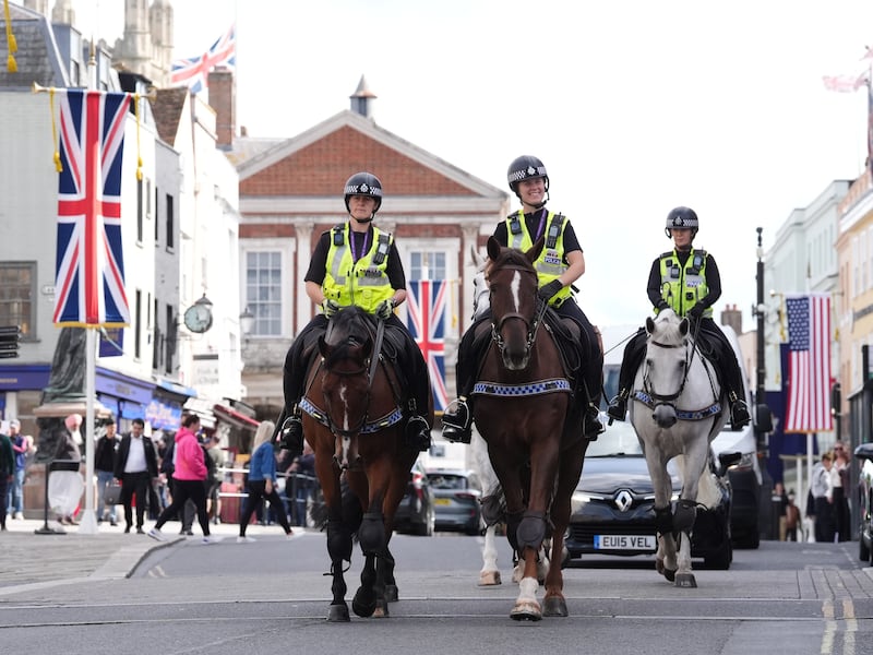 Police officers patrol outside Windsor Castle  ahead of US president Donald Trump's state visit to the UK. Photograph: Jonathan Brady/PA Wire
