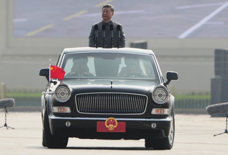 Chinese President Xi Jinping inspects the troops. Photograph: Andy Wong/AP