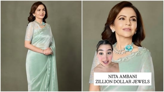 Nita Ambani's stunning necklace at the premiere of The Ba***ds of Bollywood has garnered attention and jewellery influencer Julia Chafe has shared a video about it. (Instagram/ Manish Malhotra and Julia Chafe)