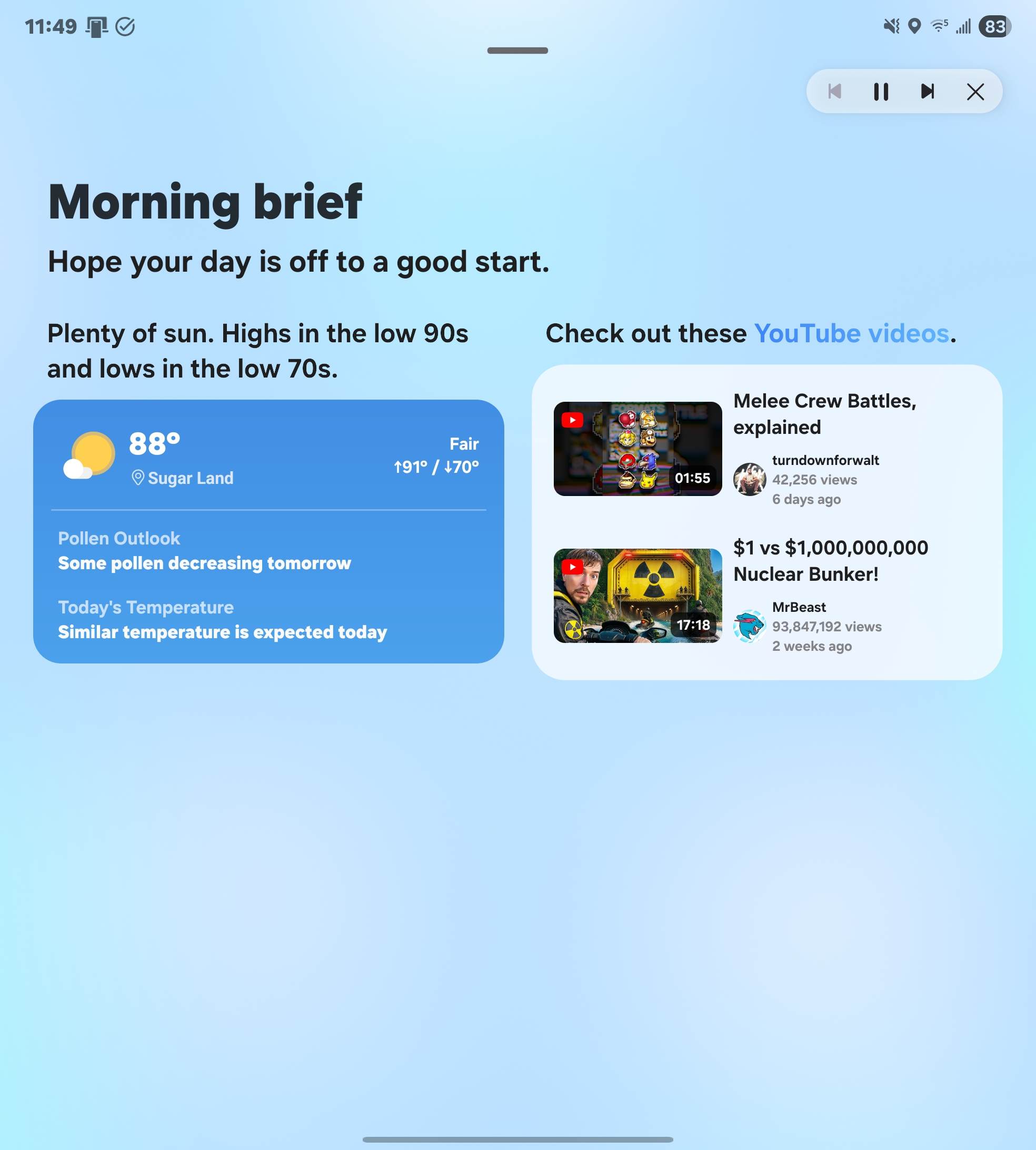 Now Brief media controls in One UI 8