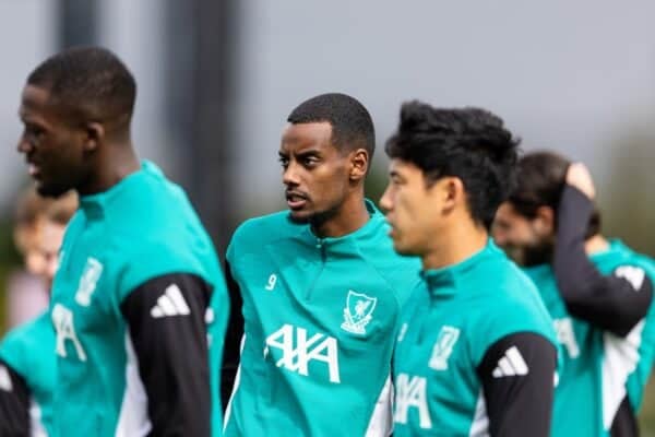 LIVERPOOL, ENGLAND - Tuesday, September 16, 2025: Liverpool's Alexander Isak during a training session at the AXA Training Centre ahead of the UEFA Champions League match between Liverpool FC and Atlético de Madrid. (Photo by Jessica Hornby/Propaganda)