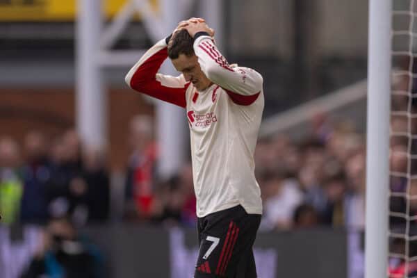 LONDON, ENGLAND - Saturday, September 27, 2025: Liverpool's Florian Wirtz reacts to his missed chance during the FA Premier League match between Crystal Palace FC and Liverpool FC at Selhurst Park. (Photo by David Rawcliffe/Propaganda)