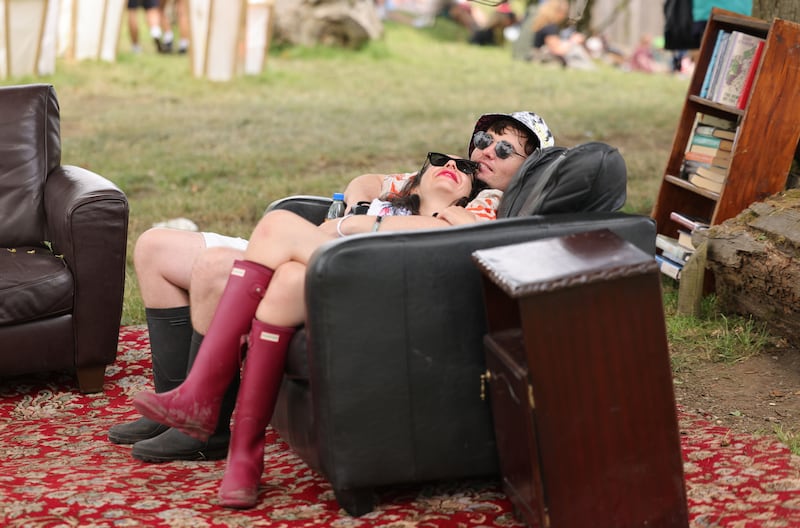 Louise O’Reilly and Colin Clarke from Dublin and Cork chilling on Sunday. Photograph: Alan Betson