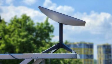 Starlink internet satellite dish mounted outside