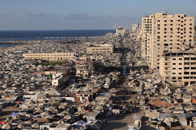Tents house displaced Palestinians in Gaza City. Photograph: Bashar Taleb/AFP via Getty Images