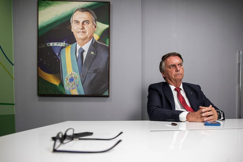 Former Brazilian president Jair Bolsonaro at Partido Liberal headquarters in Brasilia last January. Photograph: Victor Moriyama/The New York Times
                      