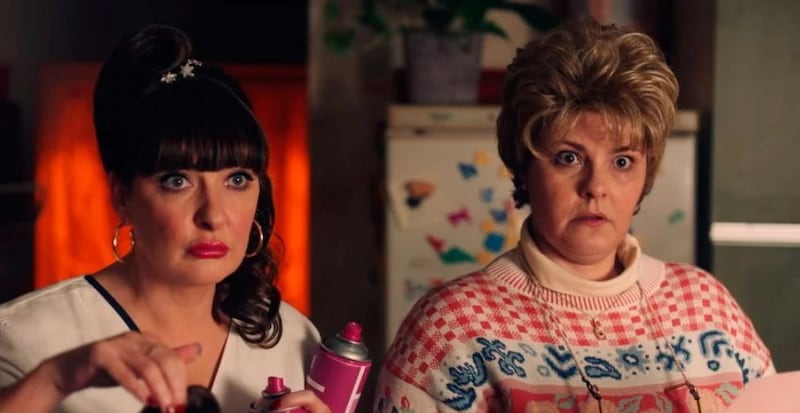 Kathy Kiera Clarke (left) as Aunt Sarah in Derry Girls