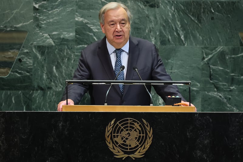 UN Secretary-General António Guterres speaks during the United Nations General Assembly in New York.  (Photo by Michael M. Santiago/Getty Images)