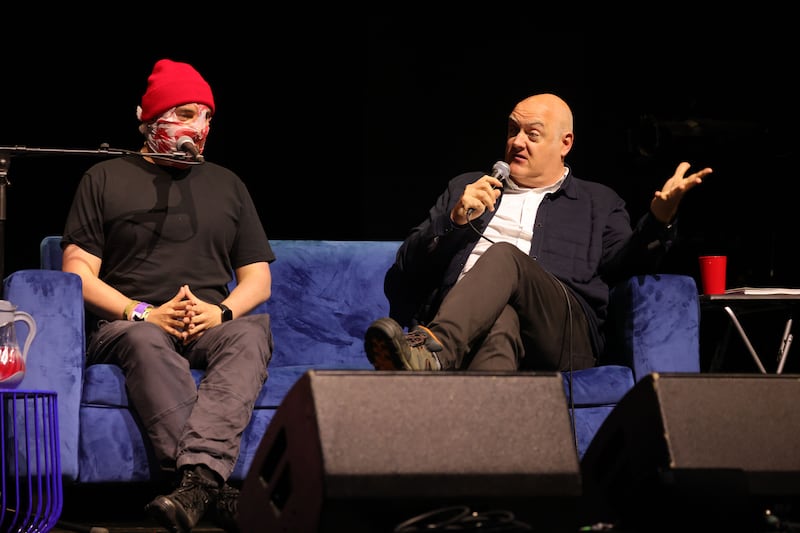 Dara Ó Briain on the Mindfield stage with Blindboy. Photograph: Alan Betson