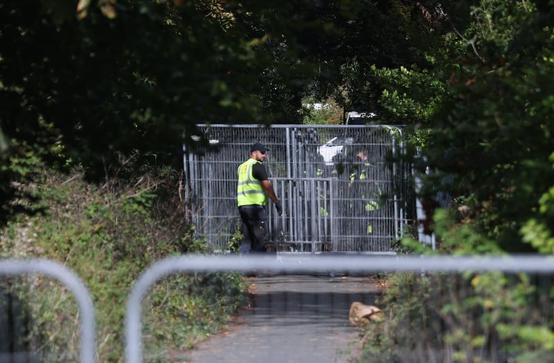 Barriers are erected at an area of open land between Donabate and Portrane  where gardaí were on Tuesday conducting a search for and investigation into what happened to a young boy. Photograph: Bryan O’Brien