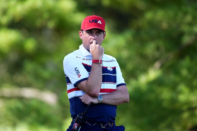 US captain Keegan Bradley during Sunday's singles matches. Photograph: Mike Egerton/PA